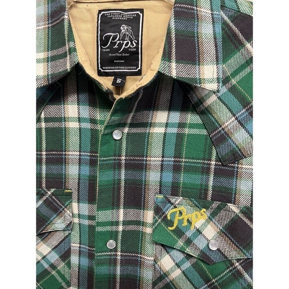 PRPS Jefferson Plaid Snap Button-Up Shirt Green Multi Men’s Size S NEW - Picture 4 of 10